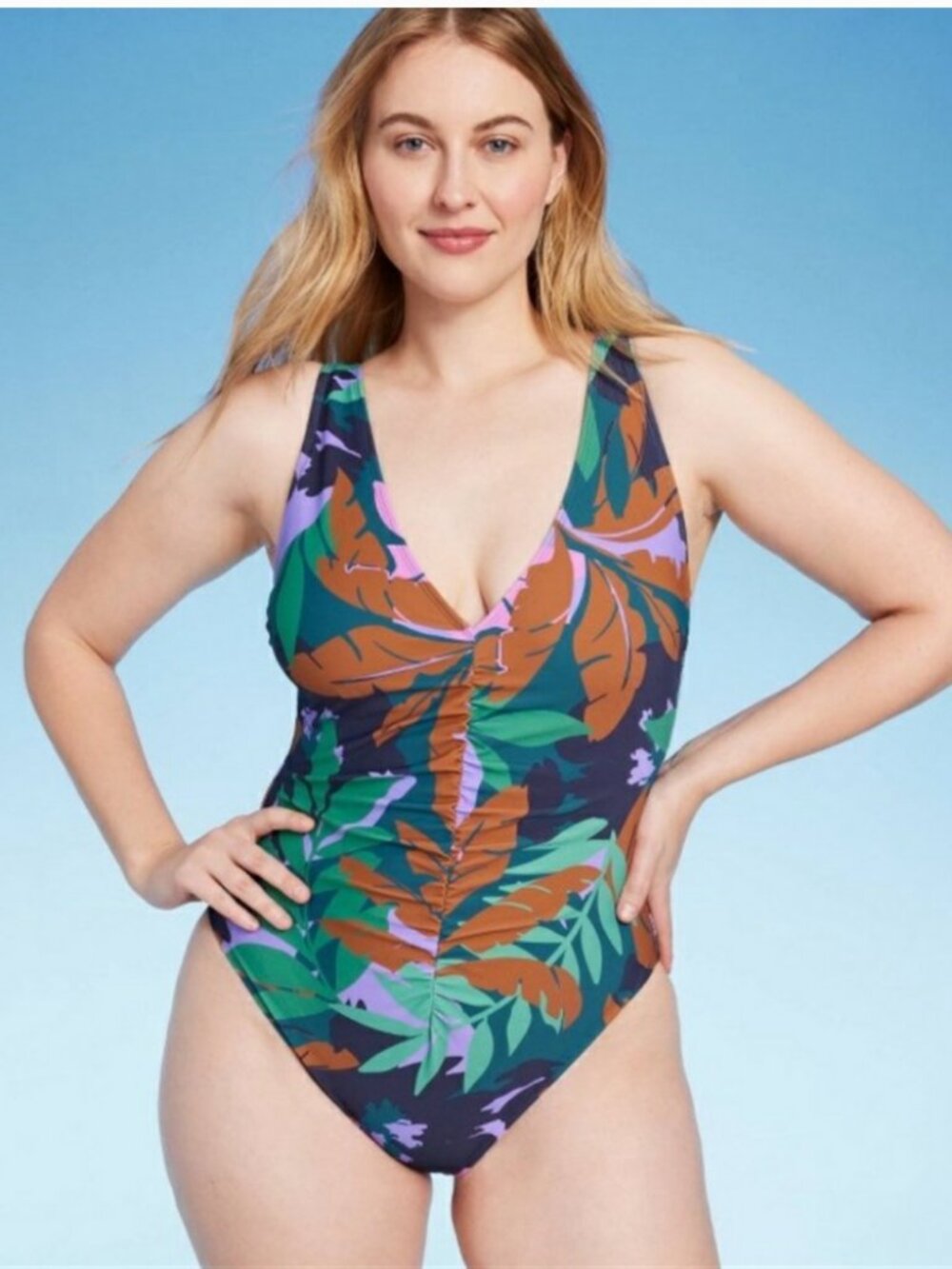 Shade and Shore Tropical Leaf Print One Piece Swimsuit  Medium